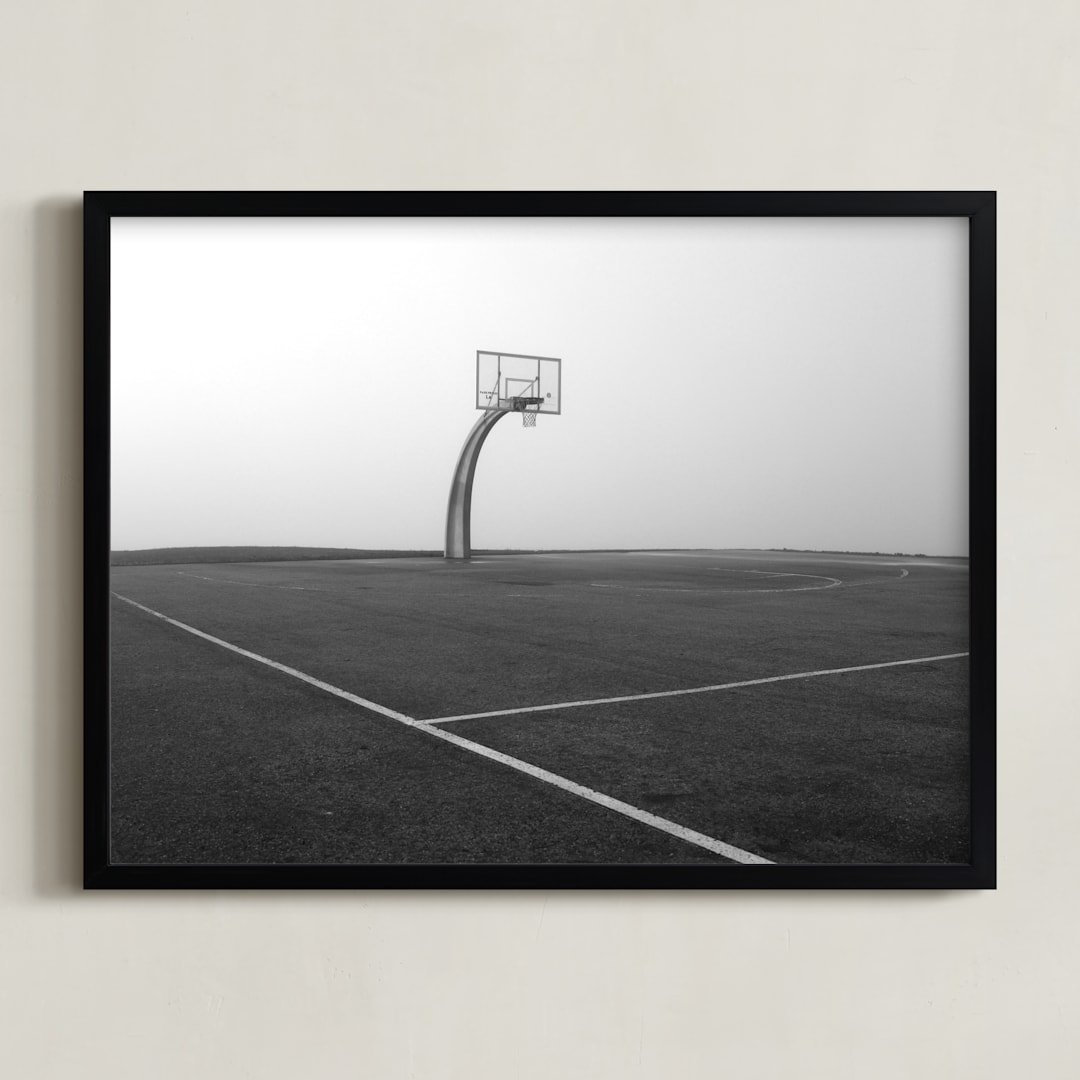 "Foggy Basketball Court" - Art Print in Asphalt by Becky Nimoy - Framed