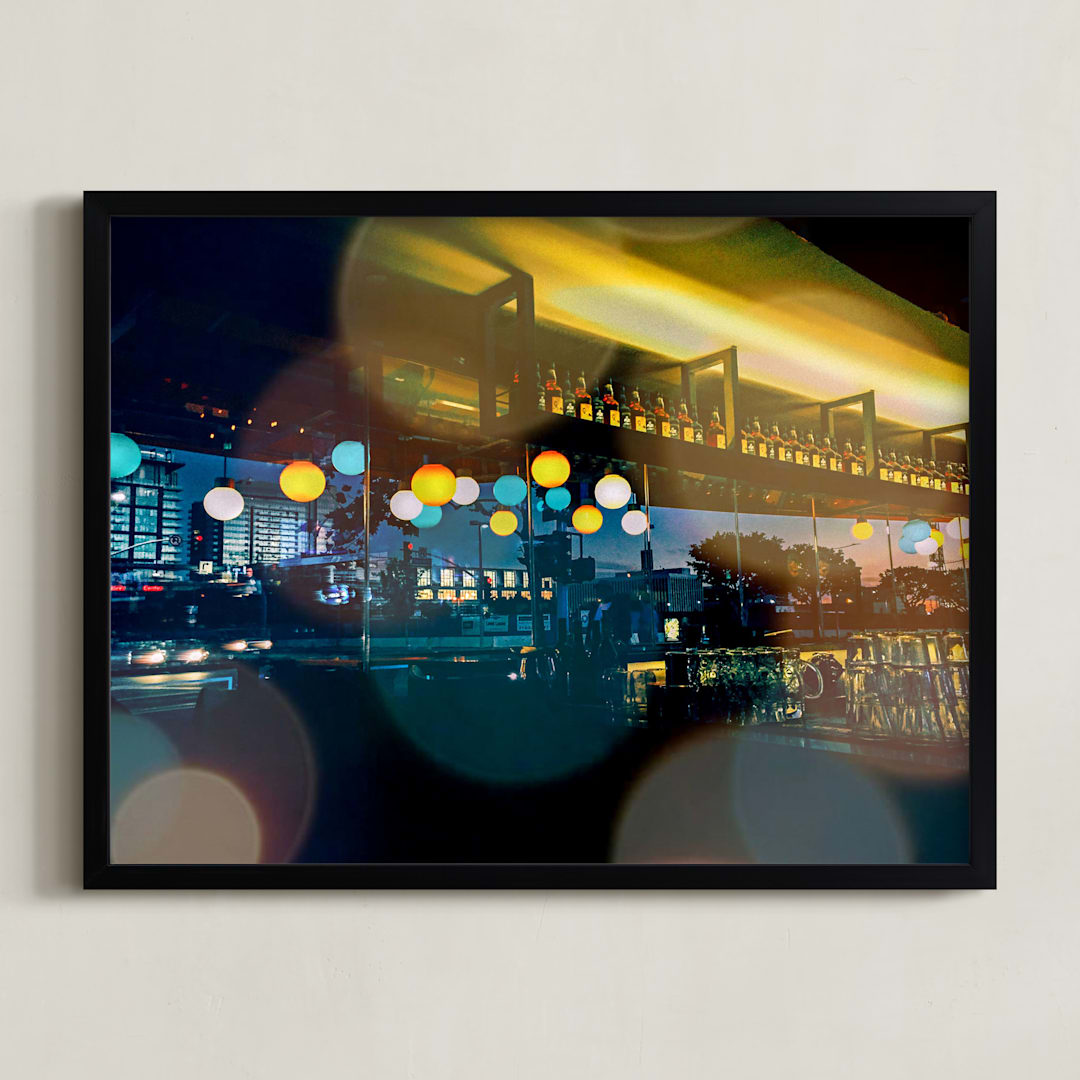 "Night in the City" - Art Print in City Light Yellow by Kate Baird - Framed