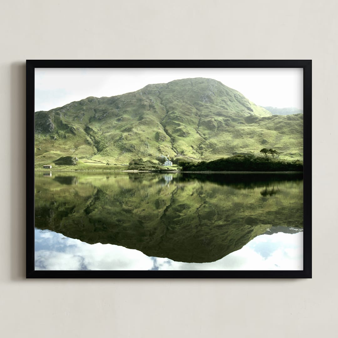 "Green Reflections Connemara Ireland" - Art Print in moss green by Eva Marion - Framed
