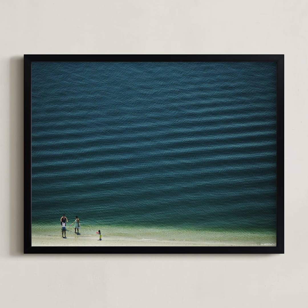 "X Four People On The Beach" - Art Print in Sea Green by Andy Mars - Framed