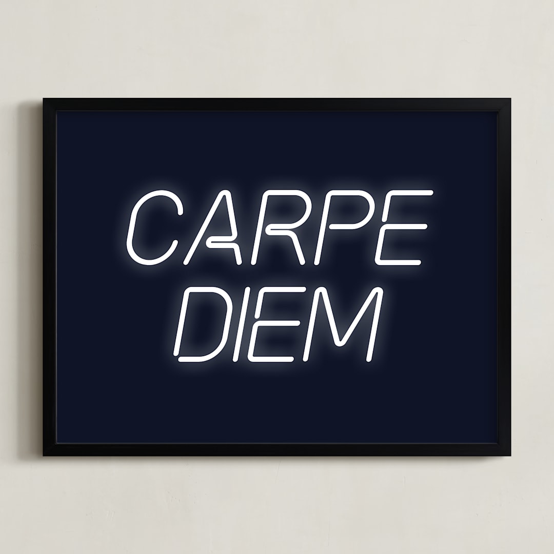 "Neon Carpe Diem" - Art Print in Night by AK Graphics - Framed