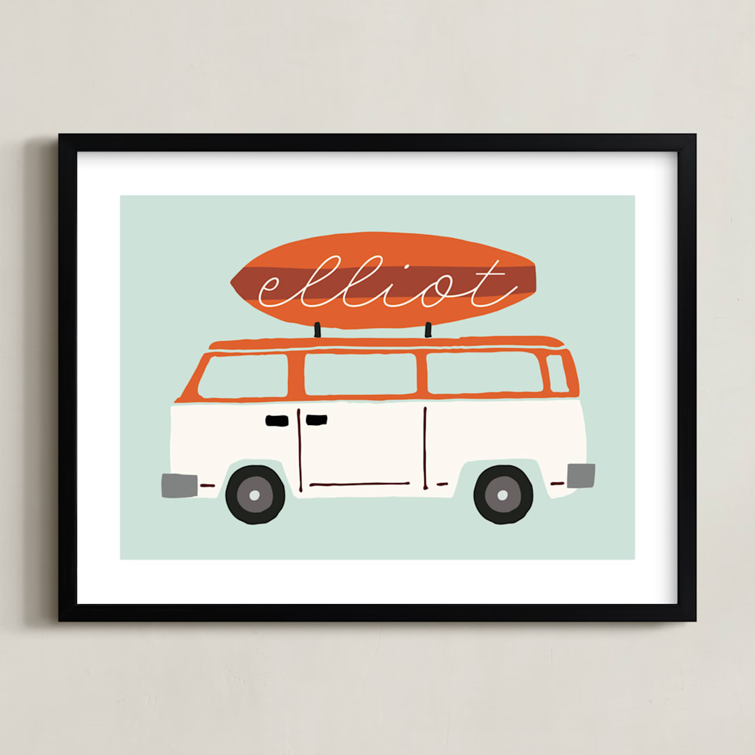 "surfboard" - Personalized Art Print in wave by JeAnna Casper - Framed