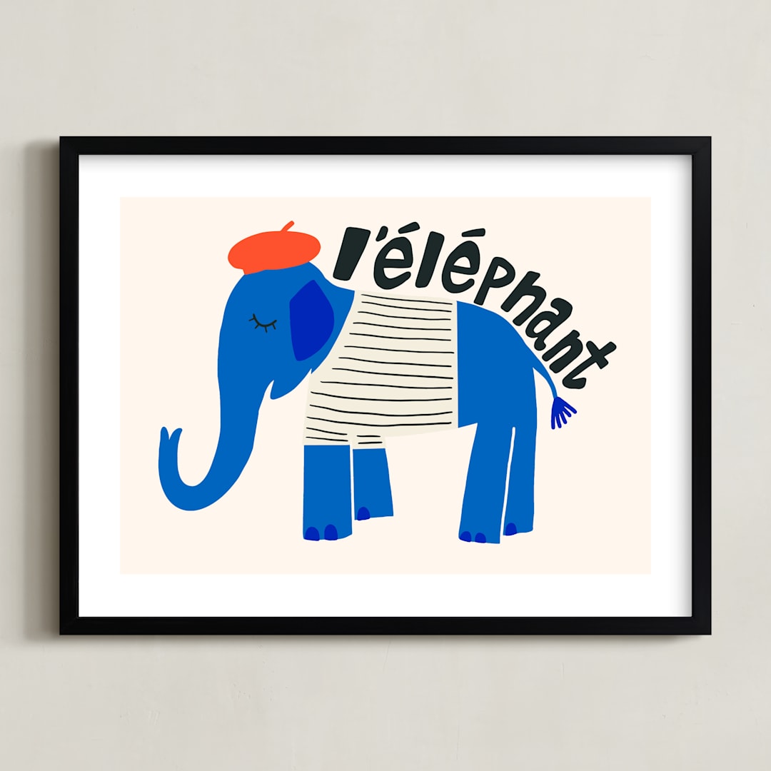 "French Elephant" - Art Print in Blueberry by Morgan Kendall - Framed
