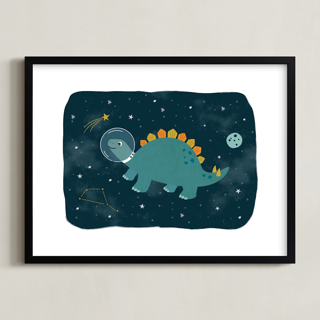 "Dinos in space 2" - Art Print in Jurassic by Annie Holmquist - Framed