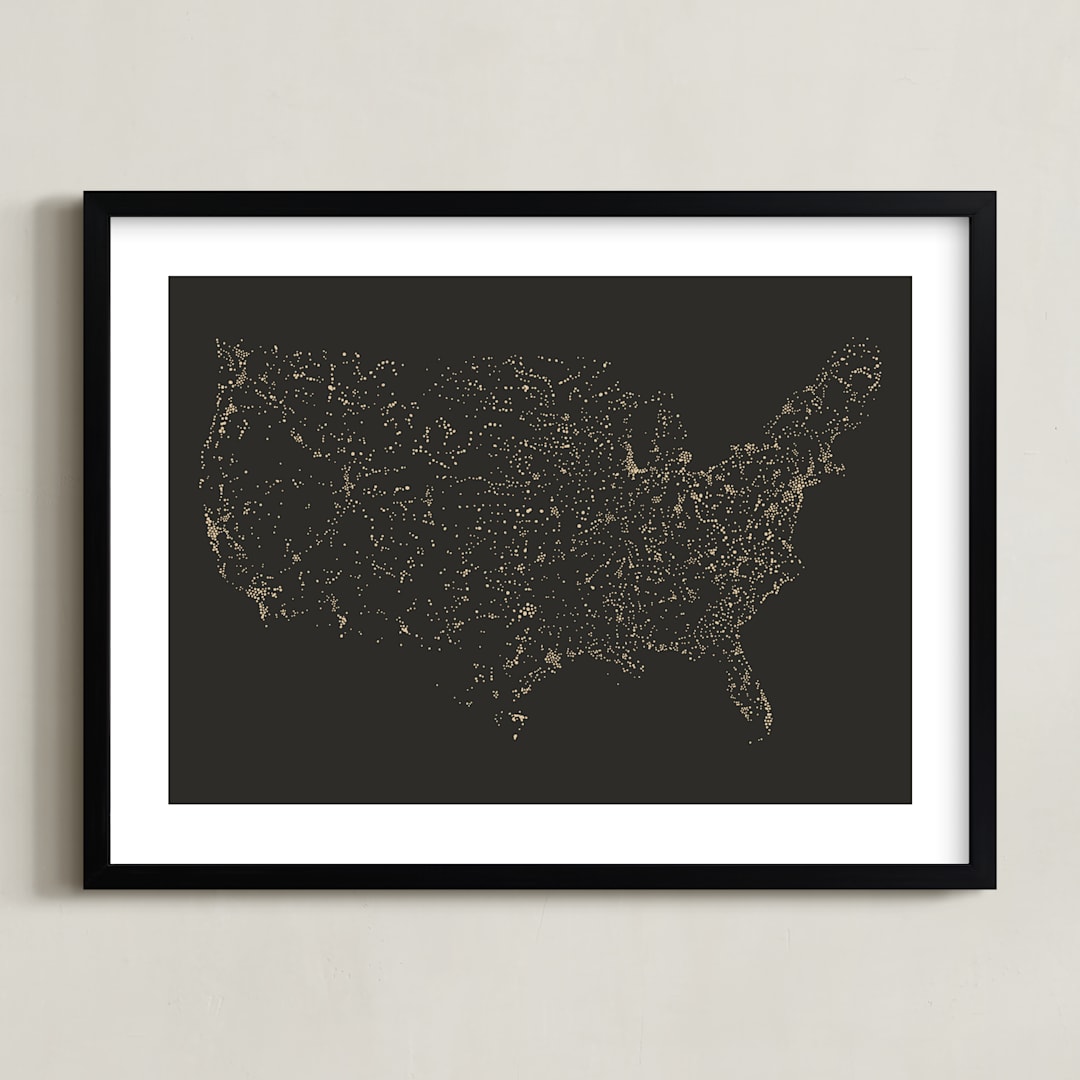 "USA Night Sky Map" - Art Print in Midnight by Jessie Steury - Framed