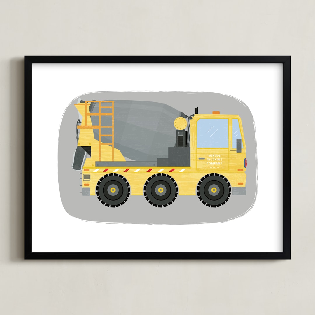"The Cement-Mixer Truck" - Art Print in Mixer Yellow by Rebecca Marchese - Framed