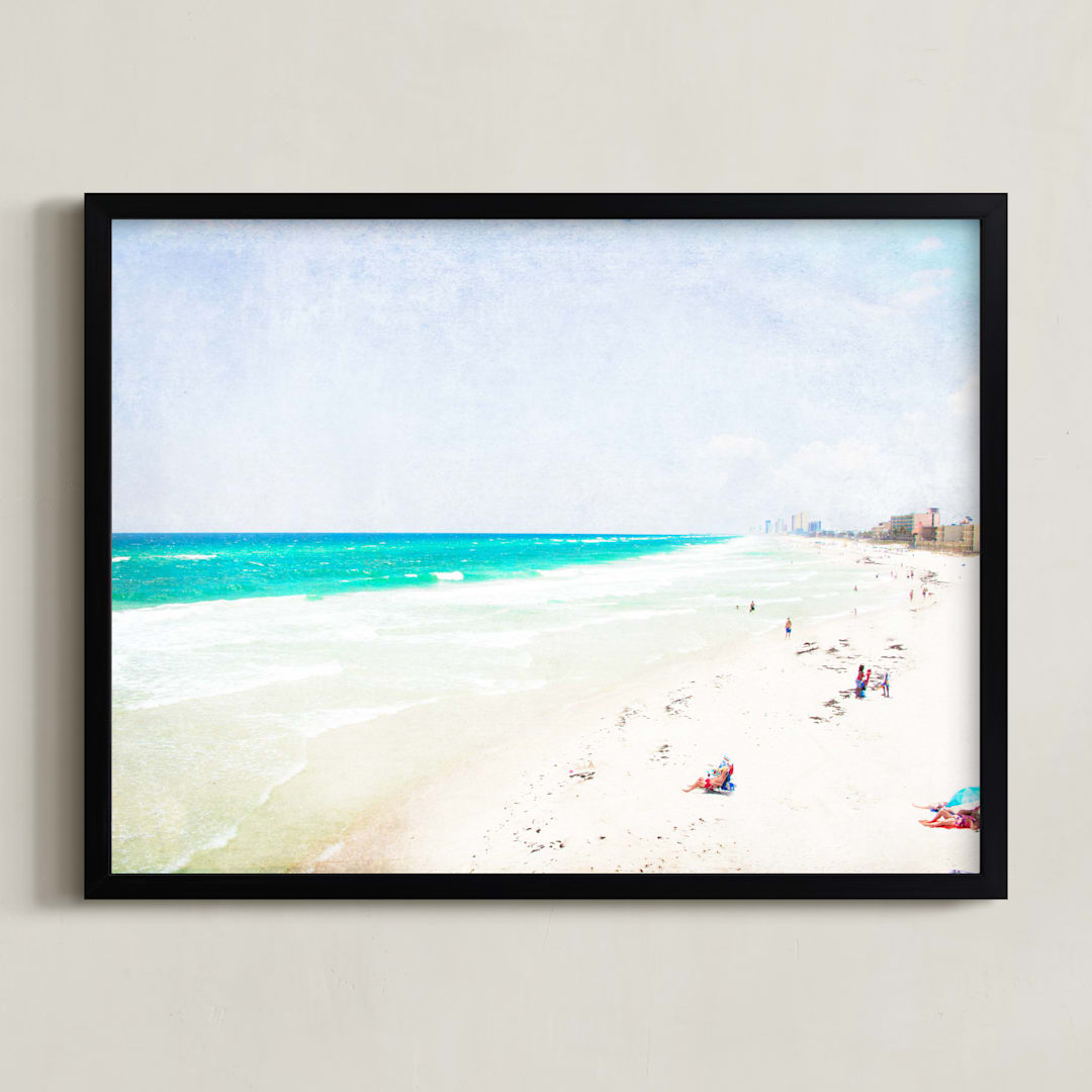 "Vintage Beach Scene" - Art Print in beach water blue by Mary Ann Glynn-Tusa - Framed