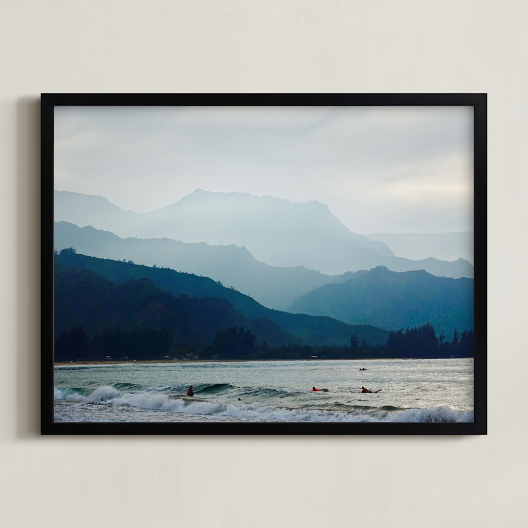 "Dreamy Surf" - Art Print in sea green blue by Sea and Sky - Framed