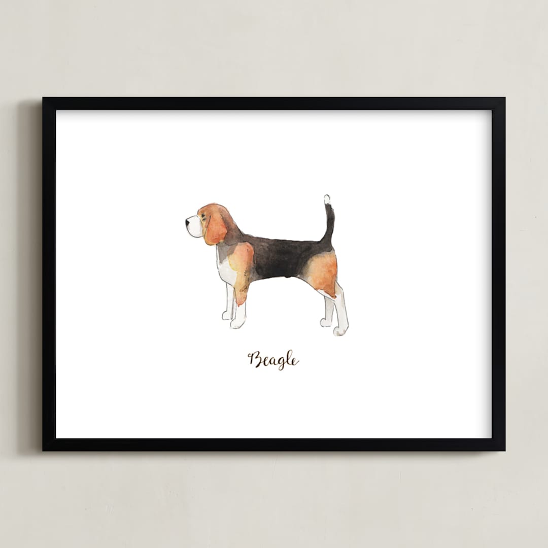 "Beagle" - Art Print in Light Brown by Megan Kelso - Framed