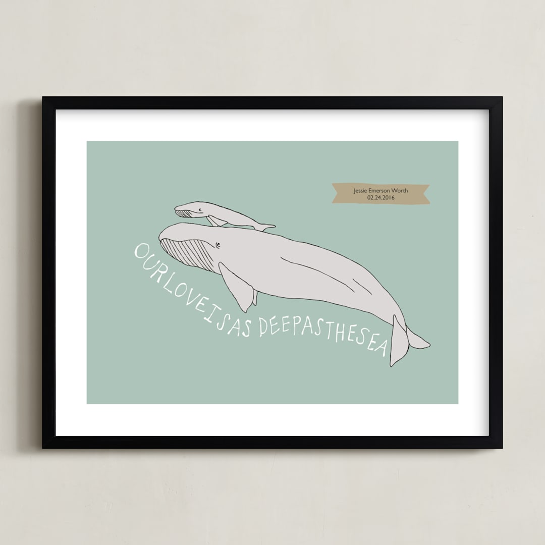 "Deep as the Sea" - Personalized Art Print in Aqua by Annada Hypes - Framed