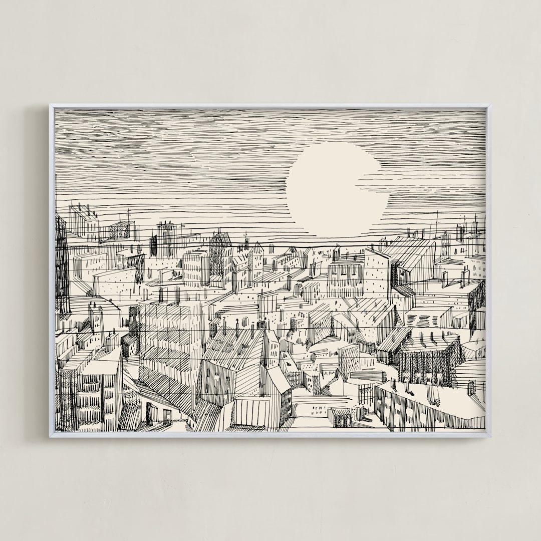 "City Blues" - Art Print in Sand by Catilustre - Framed
