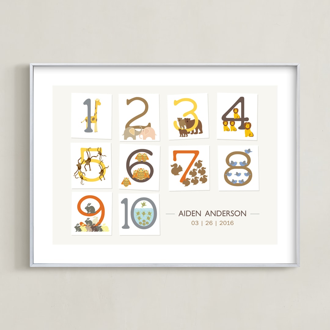 "Let's Count" - Personalized Art Print in Latte by Bella Expressions-Linda Birtel - Framed