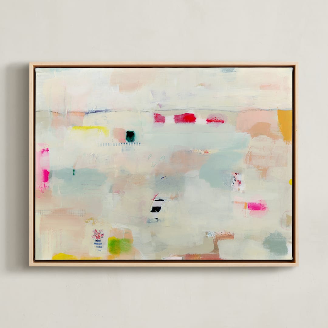 "Dotted Dash" - Art Print in Wheat by Lindsay Megahed - Framed Canvas
