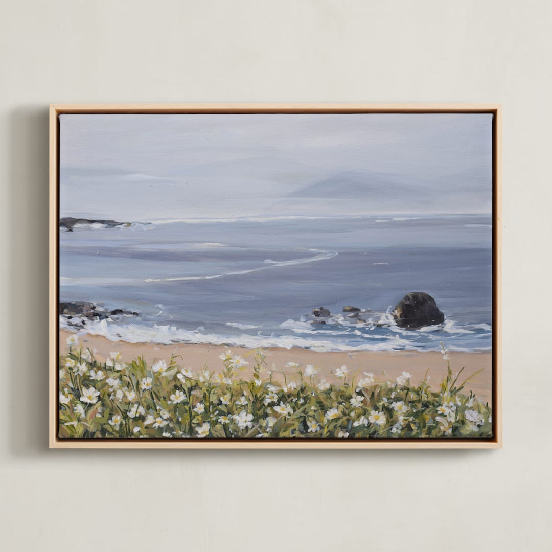 "Seaside Daisies" - Art Print in Dusty Blue by Arohika Verma - Framed Canvas