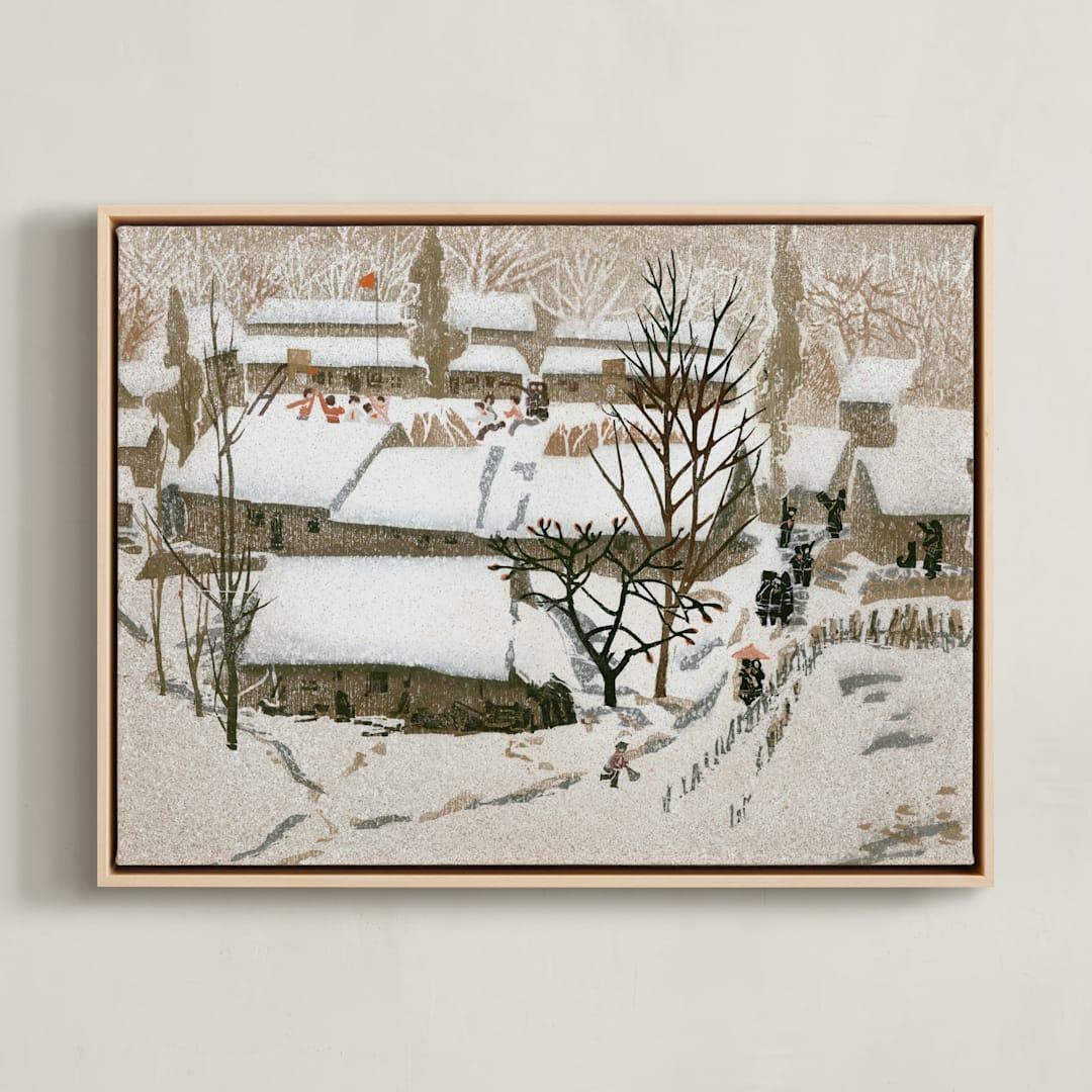 "Morning Snow" - Art Print in Coffee by Zhihua Tu - Framed Canvas