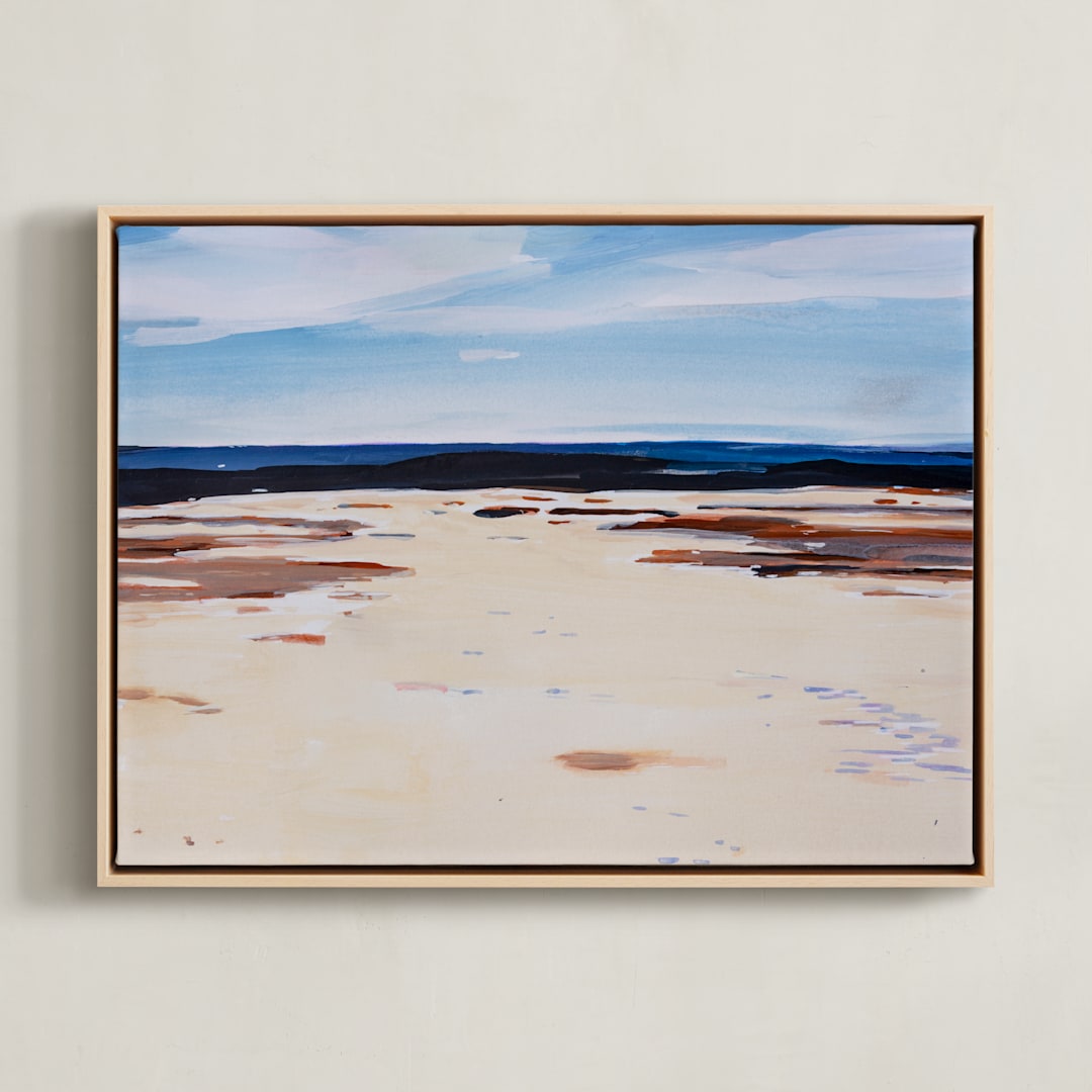 "Blank Slate" - Art Print in Beige and Blue by Arohika Verma - Framed Canvas
