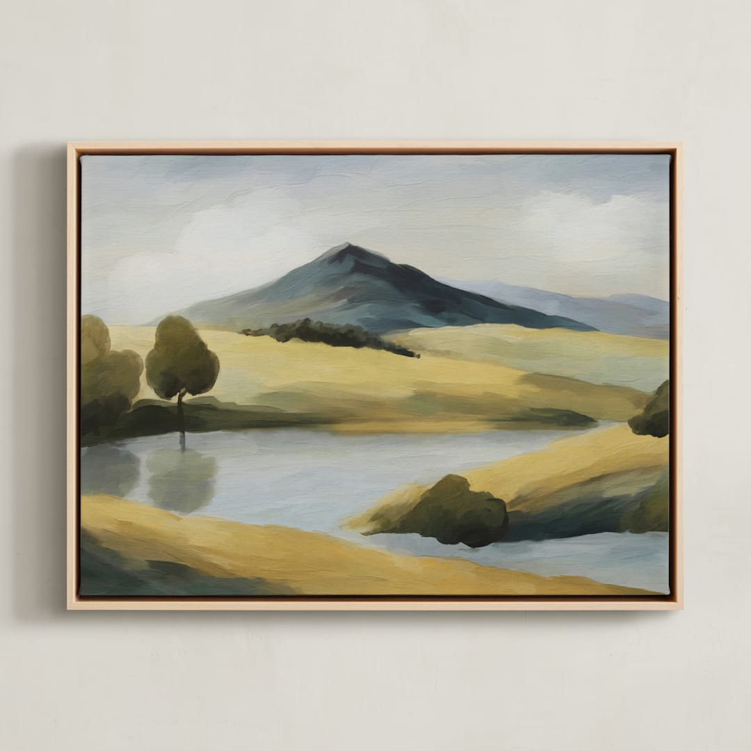 "Blue Mountain" - Art Print in Slate Teal by Corrina Reid - Framed Canvas