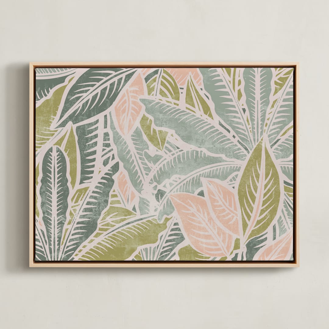 "Tropical Leaves" - Art Print in Robin's Egg by Lucrecia Caporale - Framed Canvas