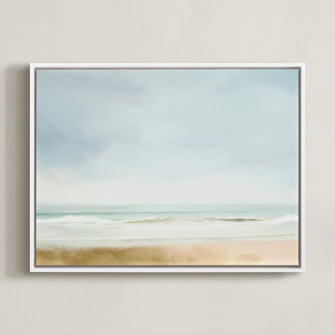 "Carefree" - Art Print in Aqua Blue by Amy Hall - Framed Canvas