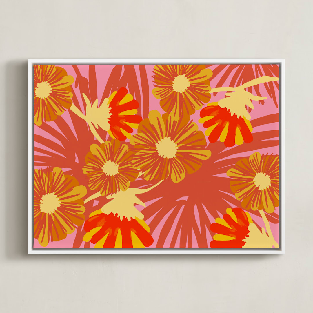 "Electric Bloom" - Art Print in Paprika by Deborah Velasquez - Framed Canvas
