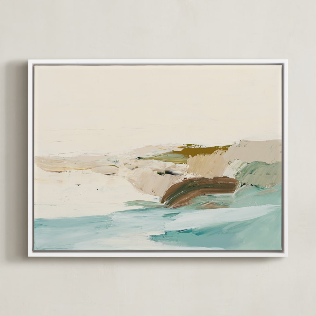 "Tidepools" - Art Print in Creamy Yellow Beige by Caryn Owen - Framed Canvas
