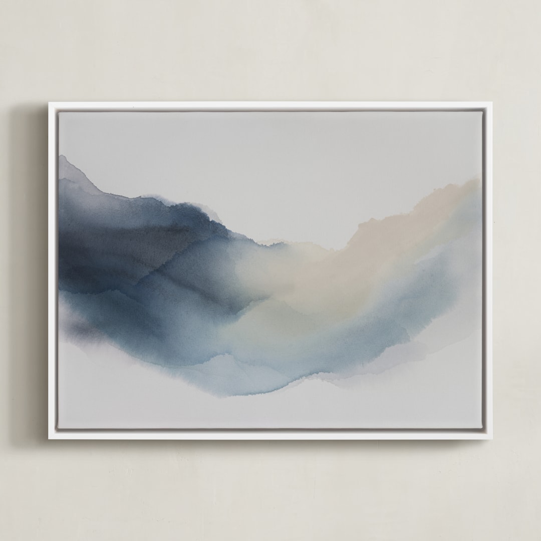 "Reflection in the River" - Art Print in Indigo Blue by Rebecca King - Framed Canvas