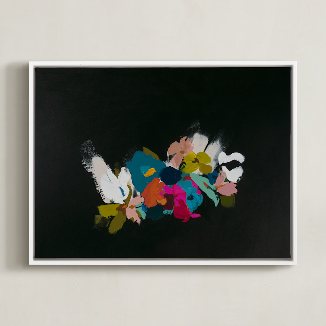 "Abstract Botanical Bouquet" - Art Print in Black by Caryn Owen - Framed Canvas