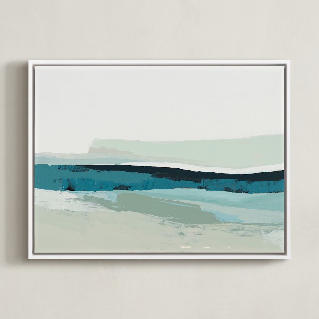 "Foggy Seascape" - Art Print in Deep Turquoise Blue by Caryn Owen - Framed Canvas