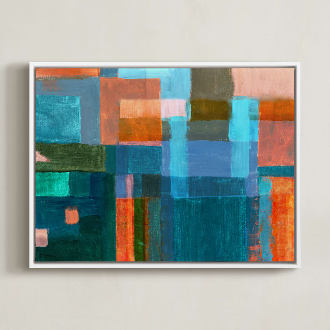 "Patches" - Art Print in Denim blue by Bethania Lima - Framed Canvas