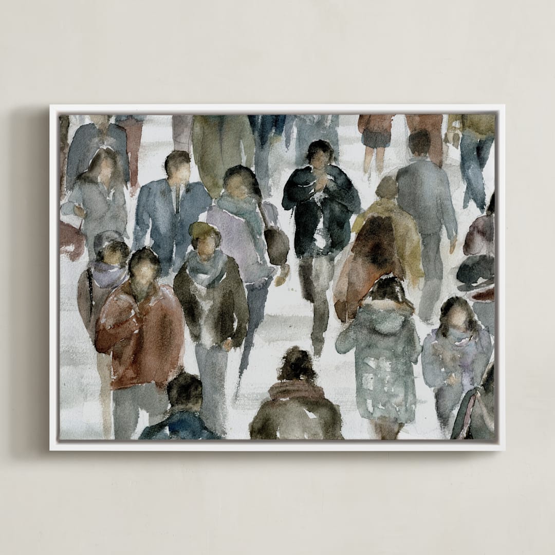 "Faces 2" - Art Print in maritime blue by Lulaloo - Framed Canvas