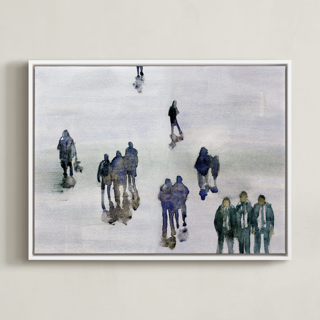 "In the crowd" - Art Print in blue petrol by Lulaloo - Framed Canvas