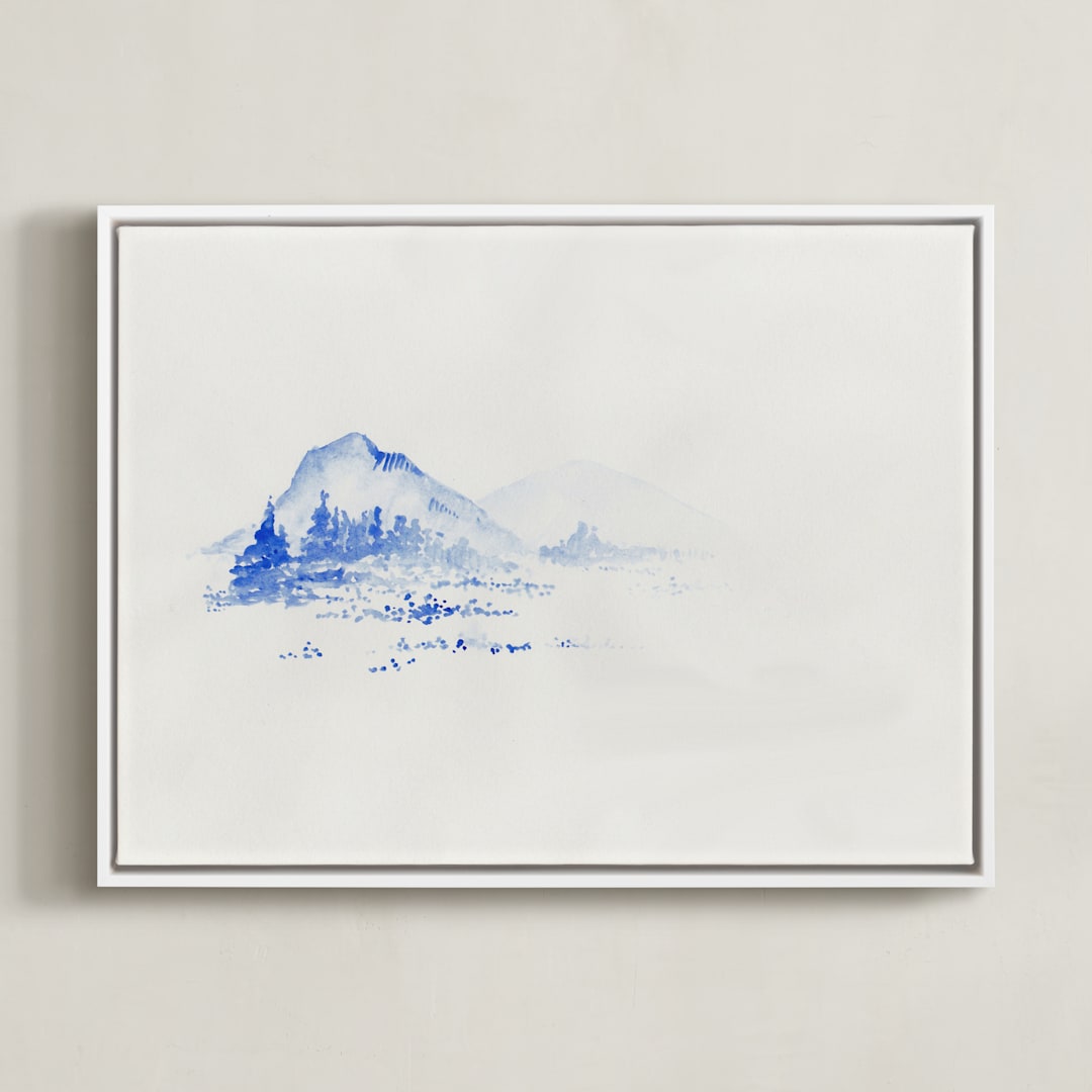"Cascade Blues" - Art Print in Mountain Blue by Marguerite Andrews - Framed Canvas