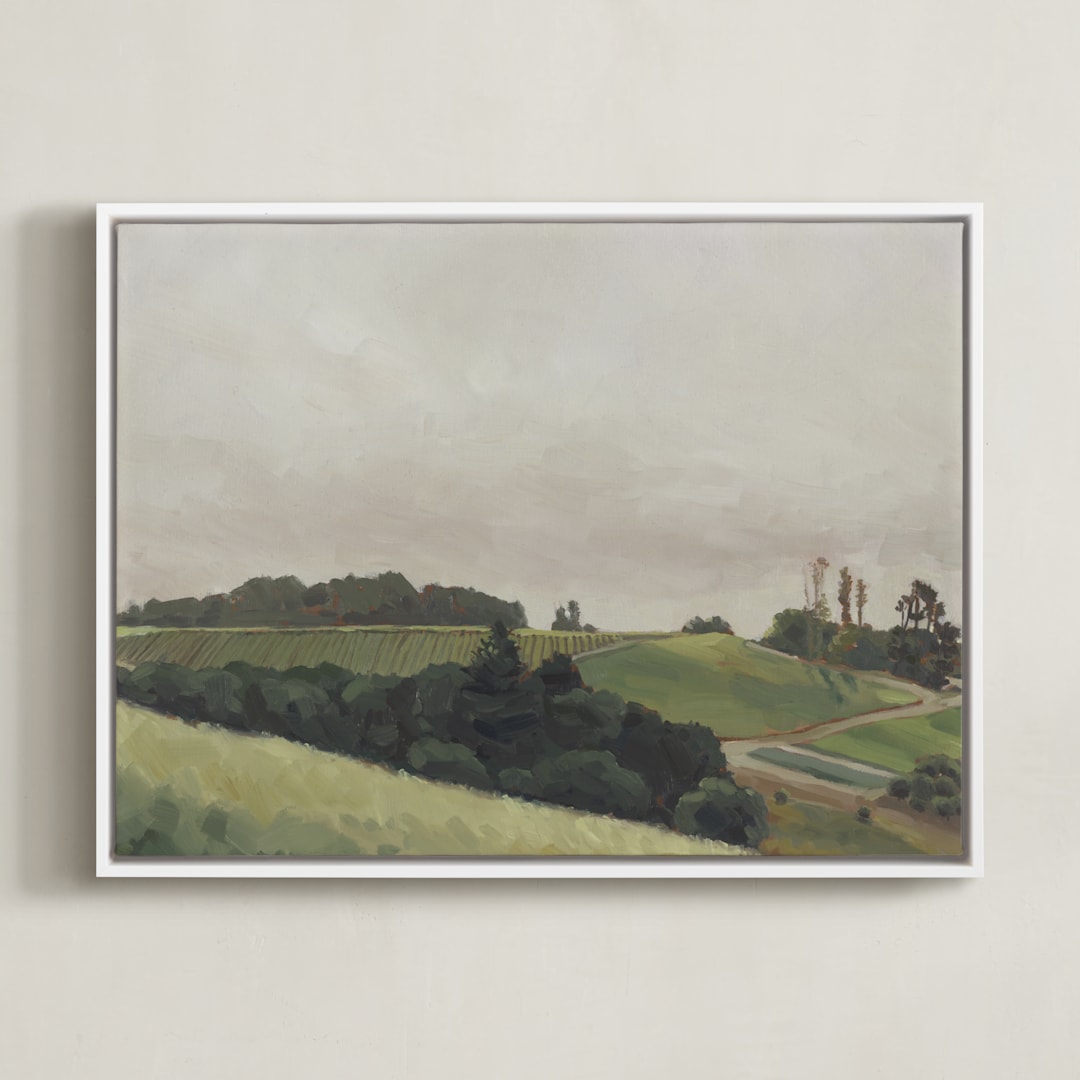 "Peaceful Vines" - Art Print in warm sky by Amanda Phelps - Framed Canvas