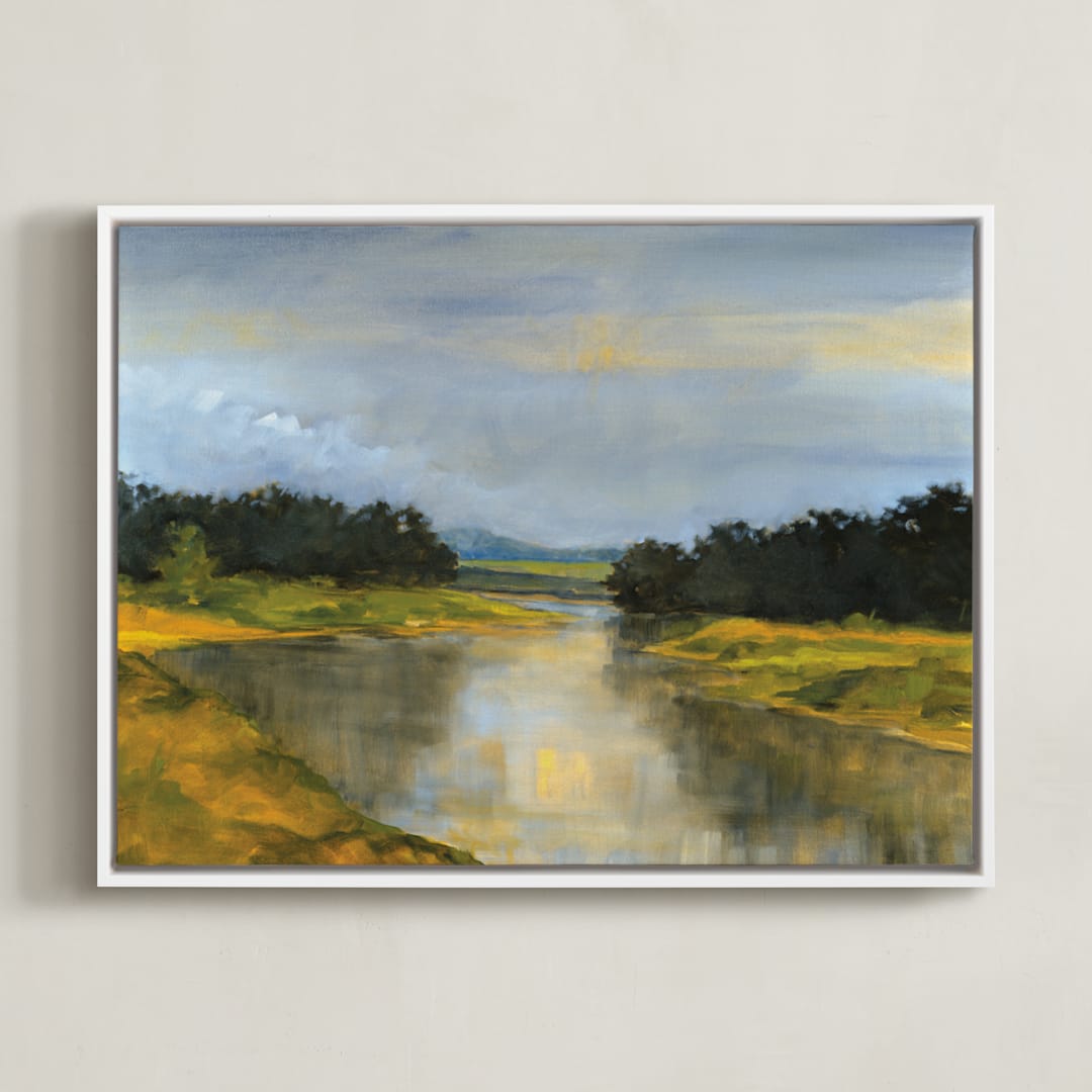 "Glass River" - Art Print in Glass Blue by Stephanie Goos Johnson - Framed Canvas