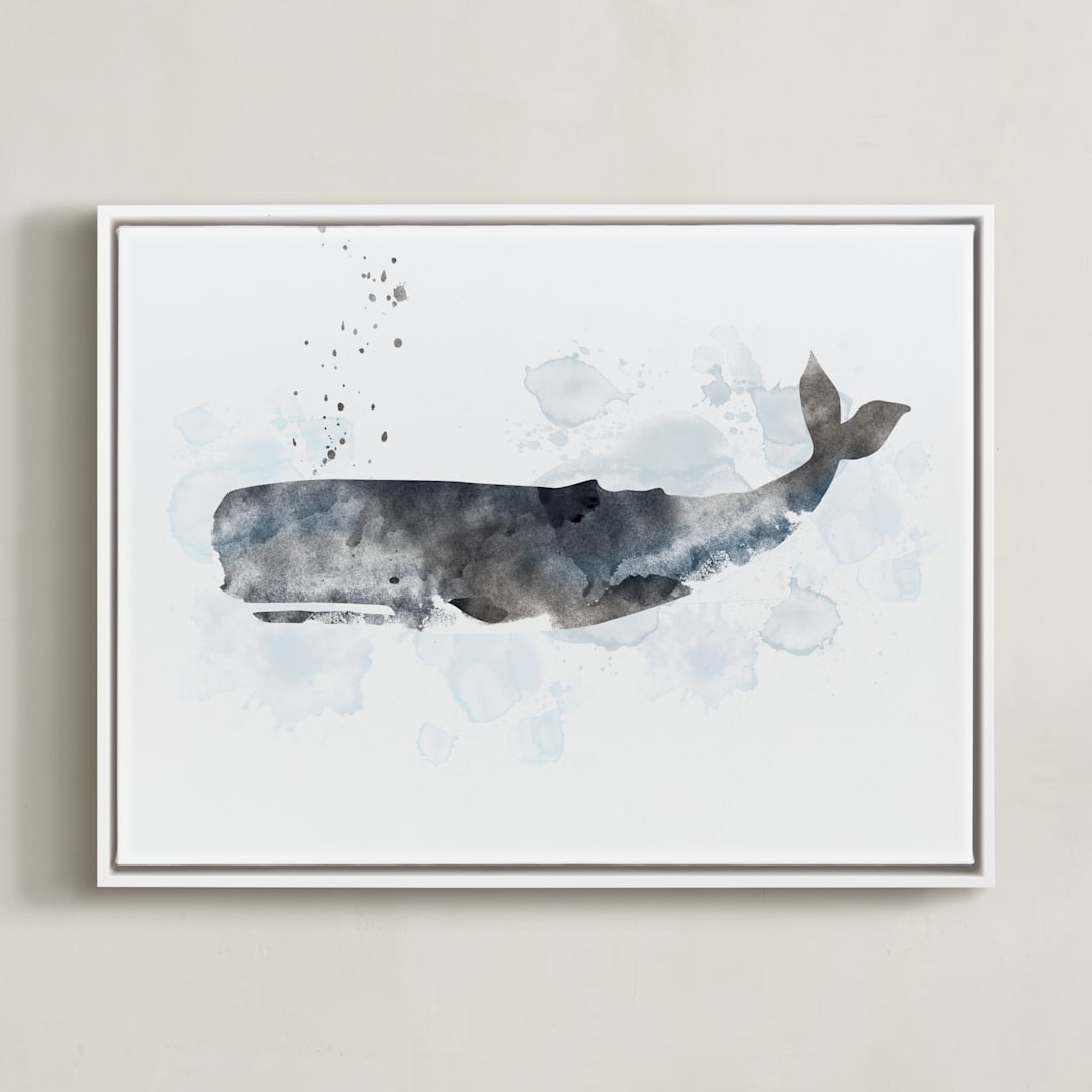 "Whale Series One" - Art Print in charcoal grey by Shirley Lin Schneider - Framed Canvas