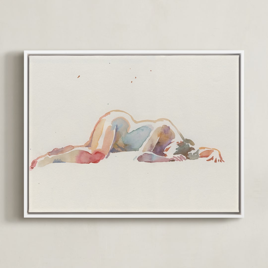 "Melancolia" - Art Print in nude pink by Catilustre - Framed Canvas