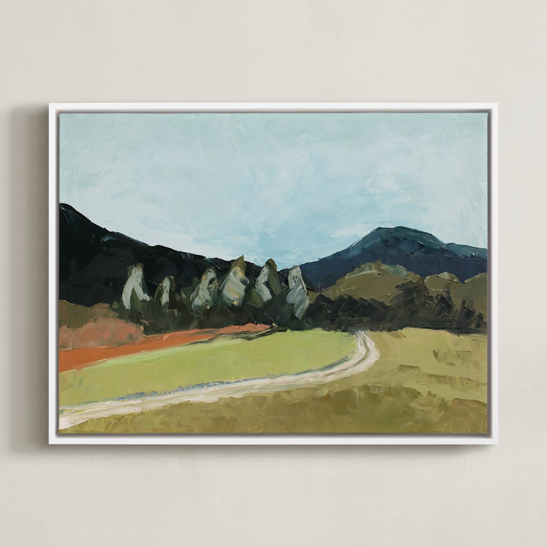 "Blue Hills" - Art Print in Blue with Varied Greens by Owen Design Studio - Framed Canvas