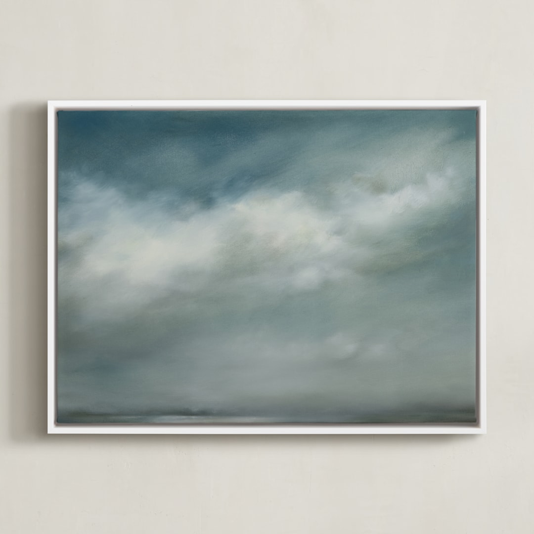 "Whisper in the Snow" - Art Print in teal green by Kelly Money - Framed Canvas