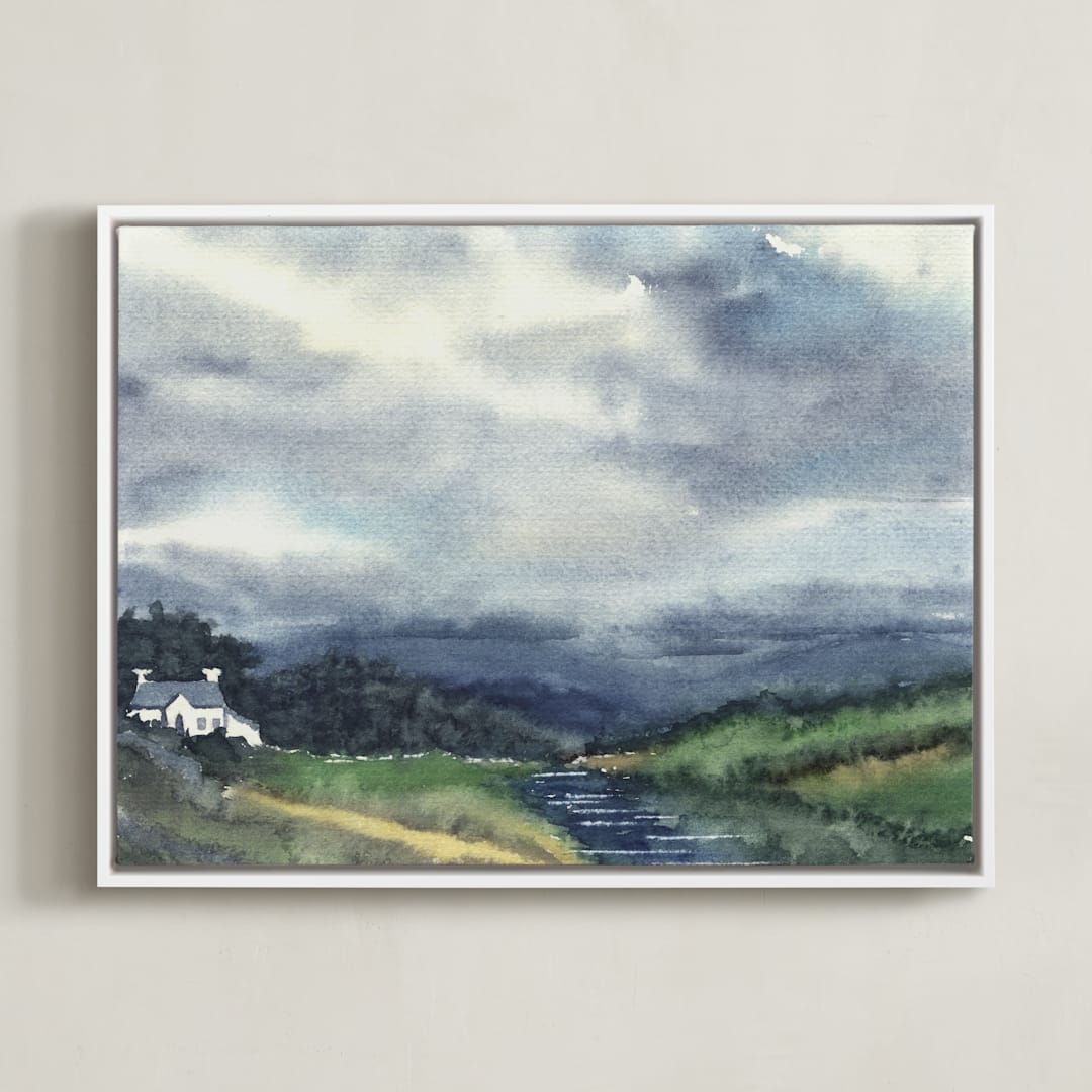 "Cloud Symphony Donegal Ireland" - Art Print in dark sea green by Eva Marion - Framed Canvas