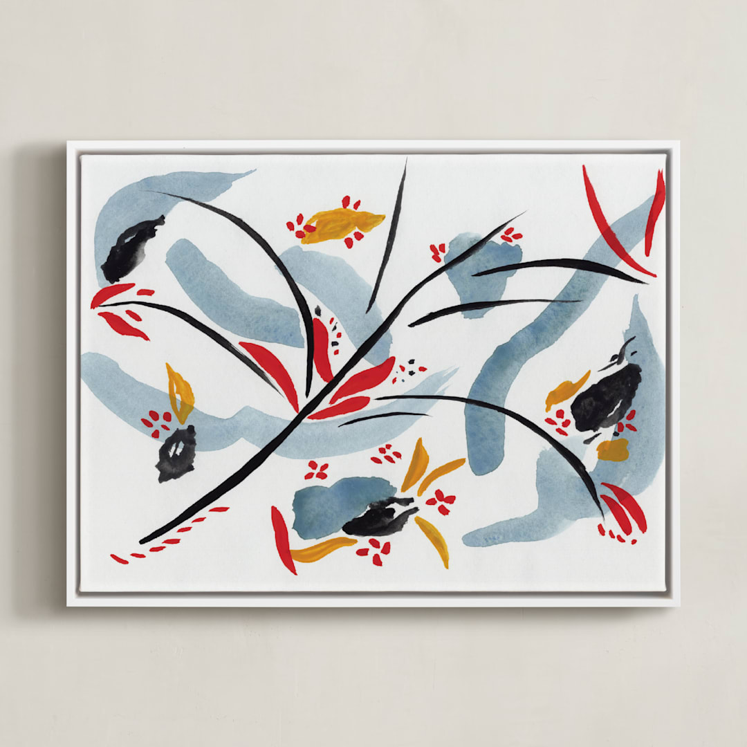 "Bloom on rain" - Art Print in indigo blue by FERNANDA MARTINEZ - Framed Canvas