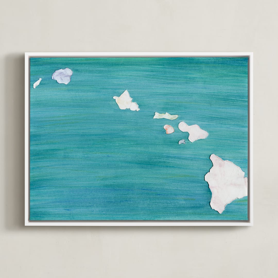 "Hawaii in Paint" - Art Print in Hawaiian Blue by Denise Wong - Framed Canvas