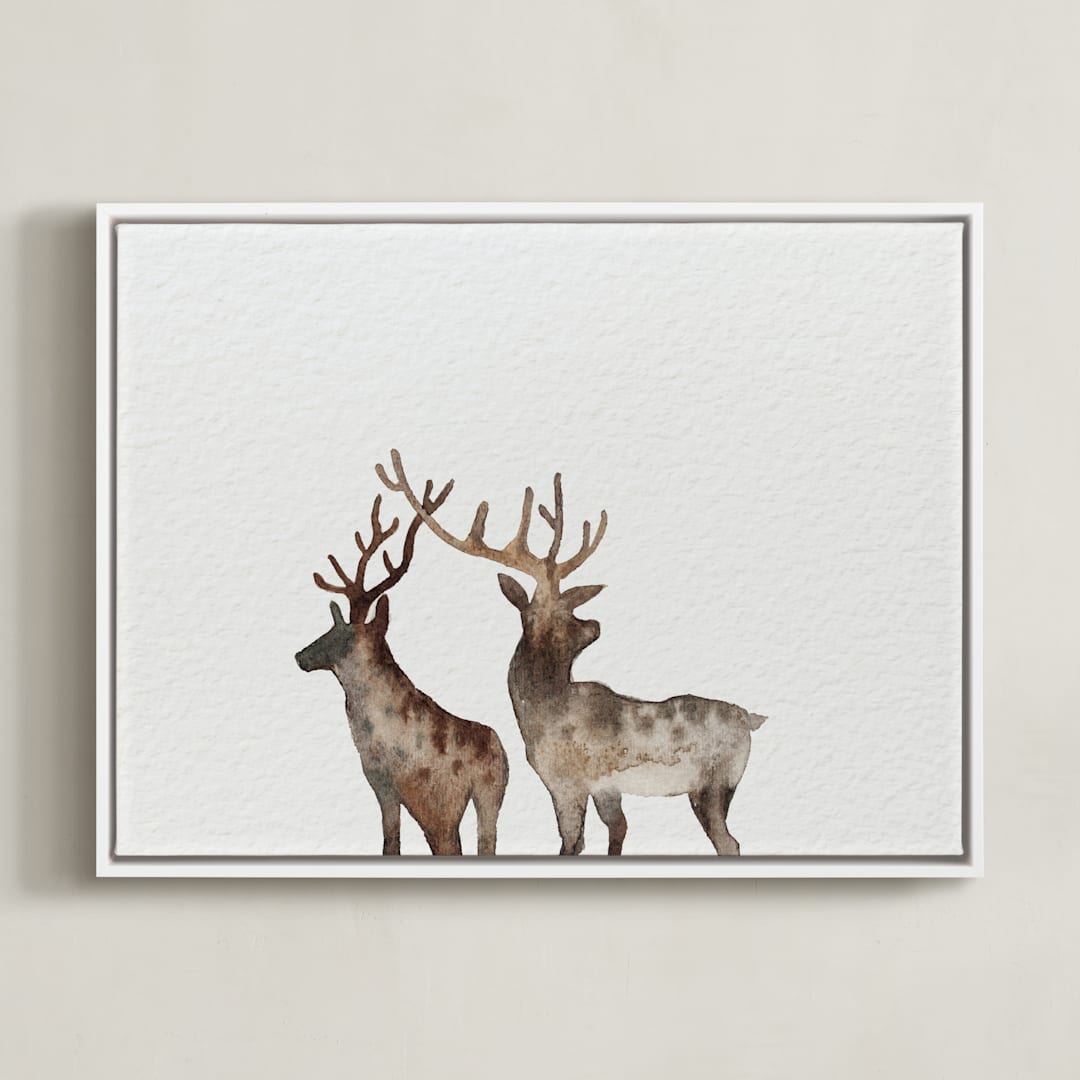 "Merry Christmas, Comet & Cupid " - Art Print in Deer Sepia by jinseikou - Framed Canvas