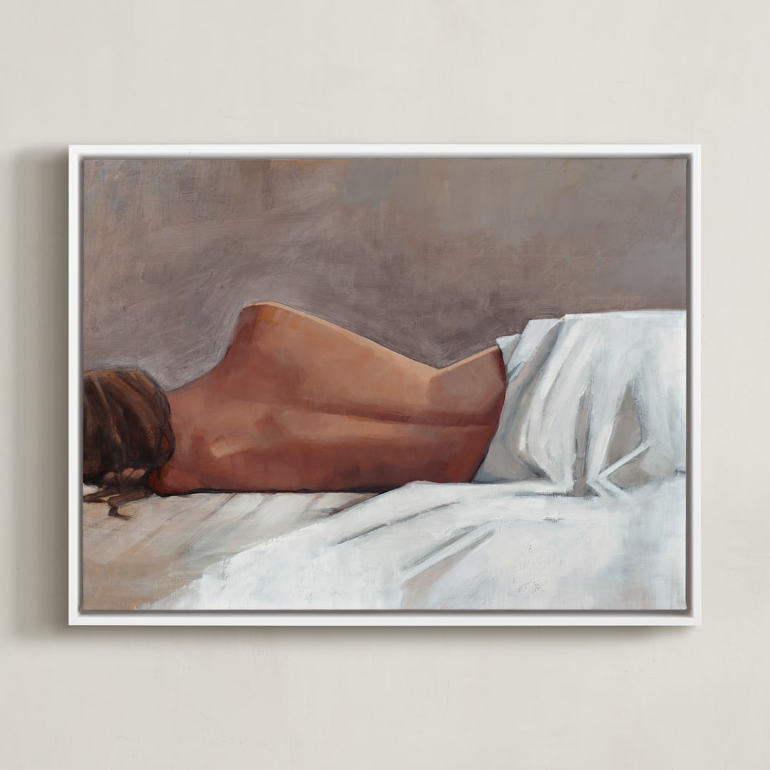 "Draped Figure Study in White" - Art Print in Crisp Linen White by Rachel Nelson - Framed Canvas