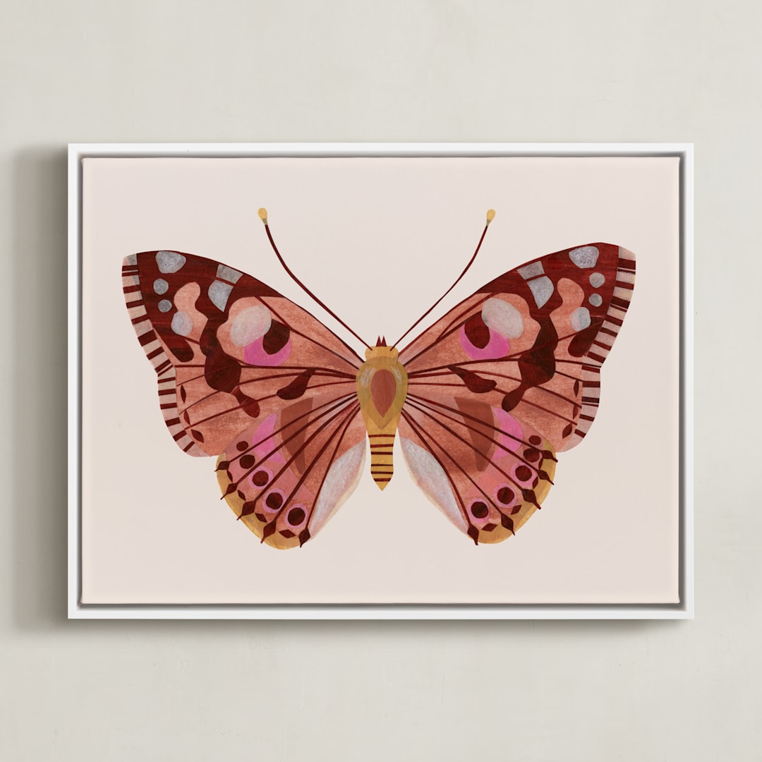 "Paper Wings" - Art Print in Peach Sunset by Sarah Knight - Framed Canvas