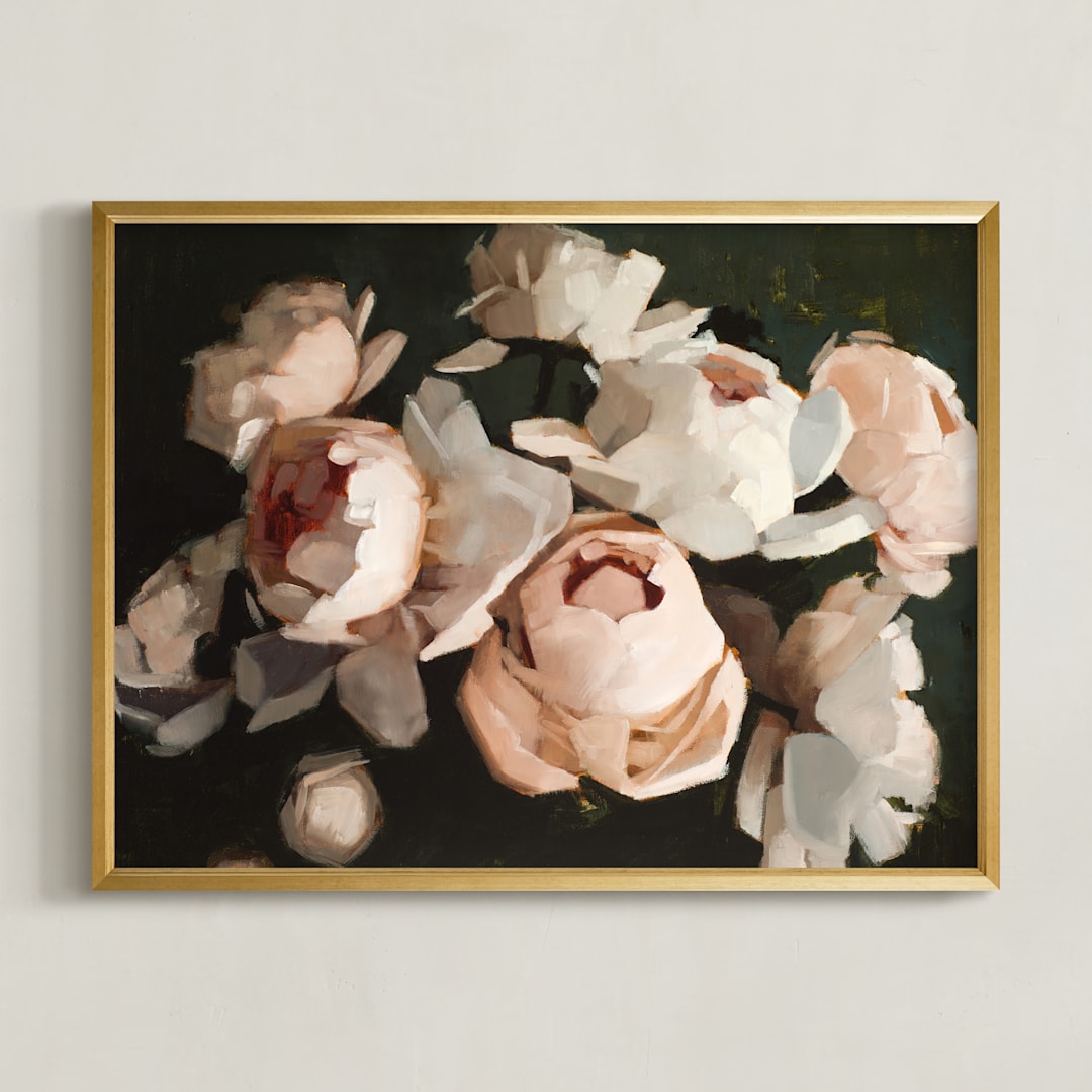 "Popping Peonies" - Art Print in Blush by Rachel Nelson - Framed