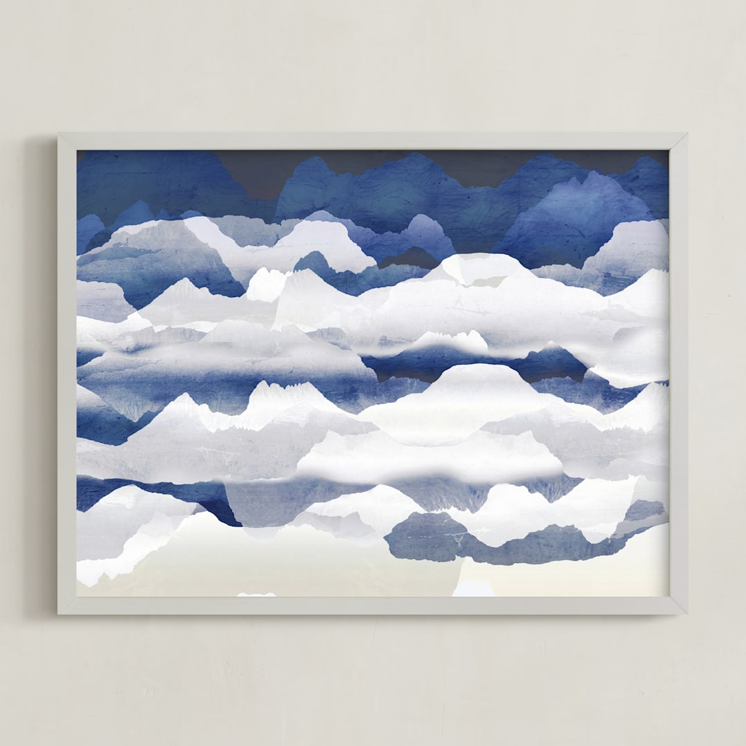 "Metallic mountain silhouette" - Art Print in Faded Blue by Oana Prints - Framed