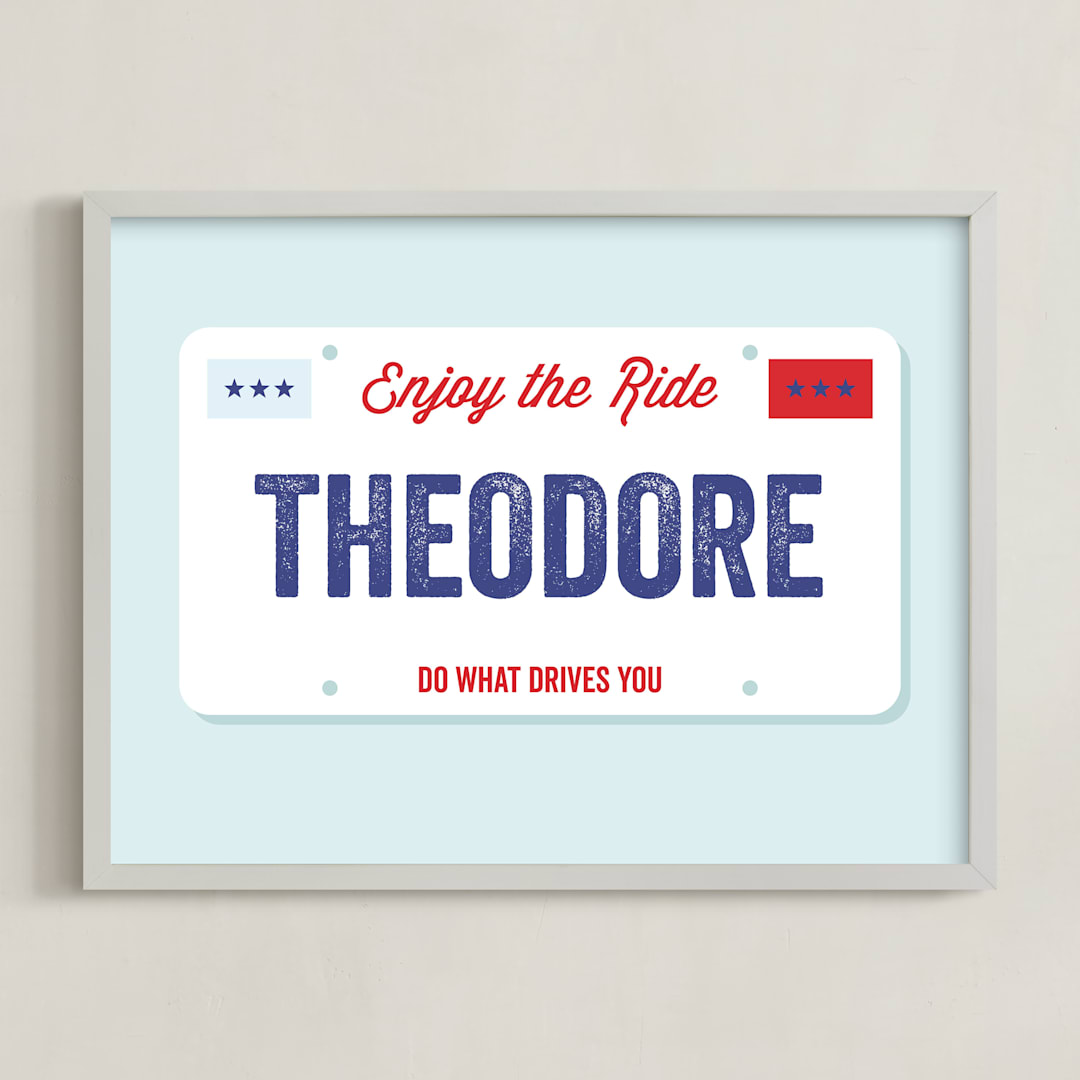 "License Plate" - Personalized Art Print in Cloud by Sarah Cohn - Framed