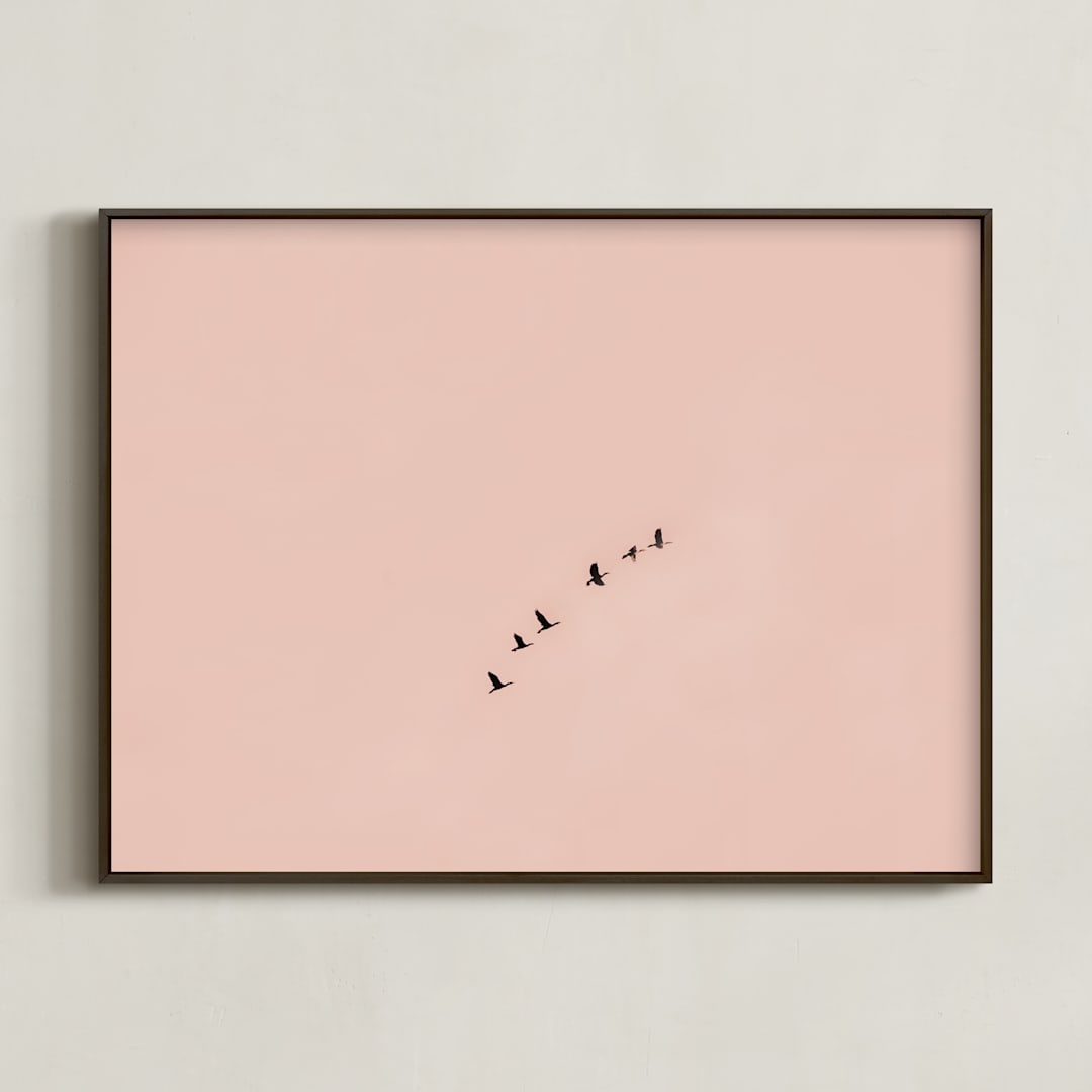 "Birds in Flight" - Art Print in Blush by Kaitie Bryant - Framed