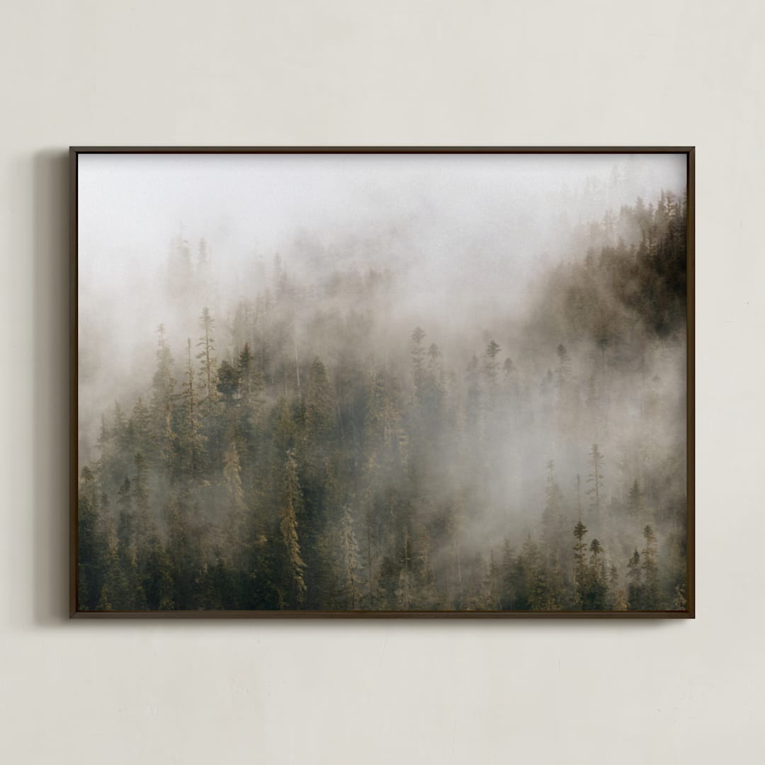 "Pacific North Fog" - Art Print in Forest Green by 1885 Atelier - Framed
