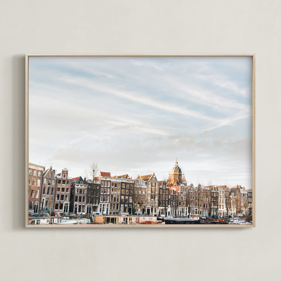 "Minimalist Sunset in Amsterdam" - Art Print in Sunset Blue by The One With Wanderlust - Framed